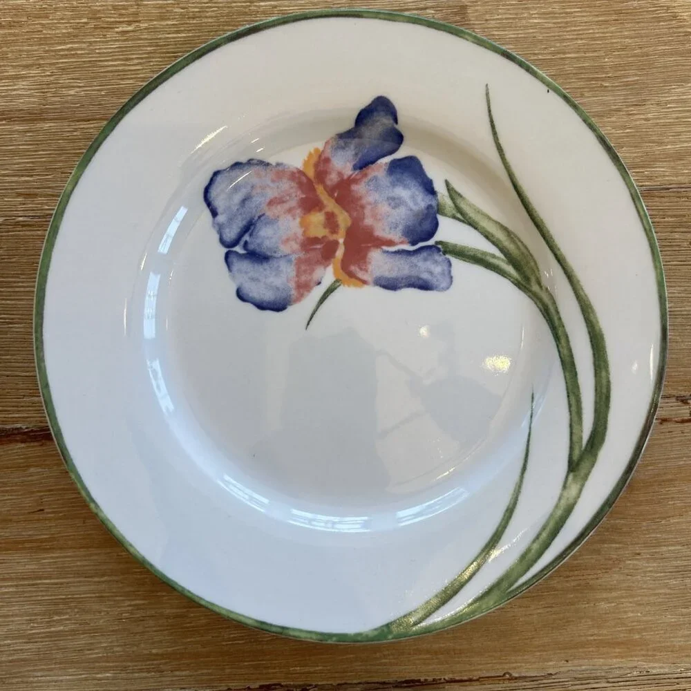 Pier 1 Floral Salad Dessert Plates 7 1/2” Porcelain Assorted Flowers Watercolor